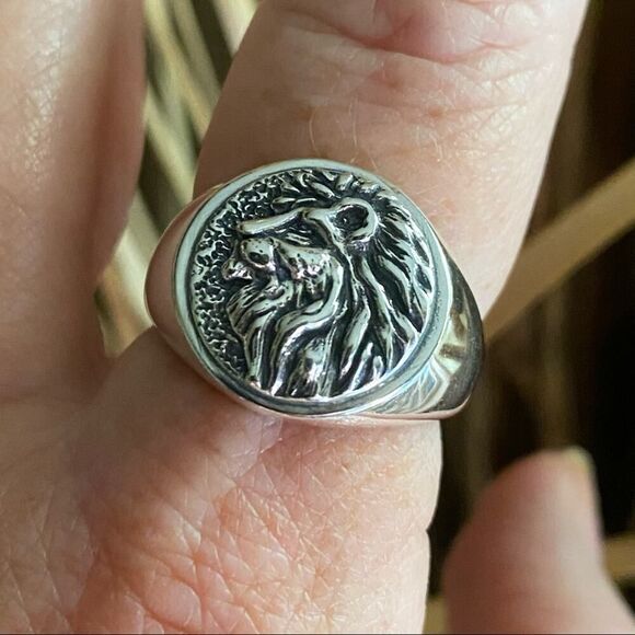 Sterling Silver Lion Head Signet Ring Unisex Ring - Picture 6 of 7